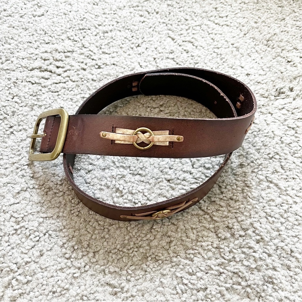 Linea‎ Pelle genuine brown leather rose gold knit details size small/medium